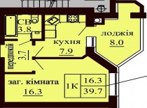 Однокомнатная квартира 39.7 м/кв - ЖК София