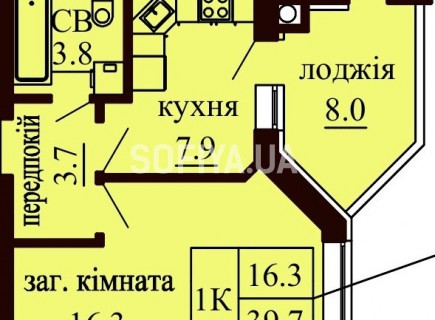 Однокомнатная квартира 39.7 м/кв - ЖК София