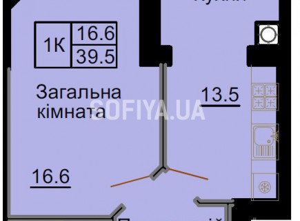 Однокомнатная квартира 39,5 м/кв - ЖК София