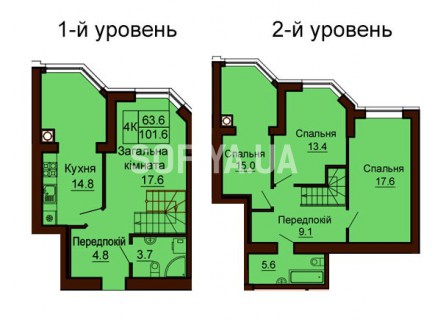 Двухуровневая квартира 101.6 м/кв - ЖК София