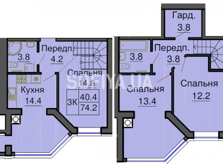 Двухуровневая квартира 74,2 м/кв - ЖК София