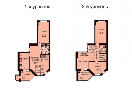 Двухуровневая квартира 132.9 м/кв - ЖК София
