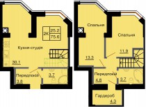Двухуровневая квартира 75,6 м/кв - ЖК София