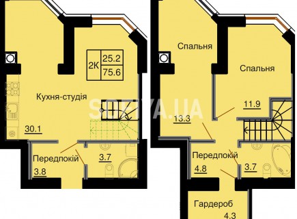 Двухуровневая квартира 75,6 м/кв - ЖК София