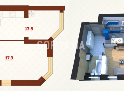 Однокомнатная квартира 40.8 м/кв - ЖК София