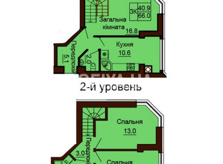 Двухуровневая квартира 66 м/кв - ЖК София