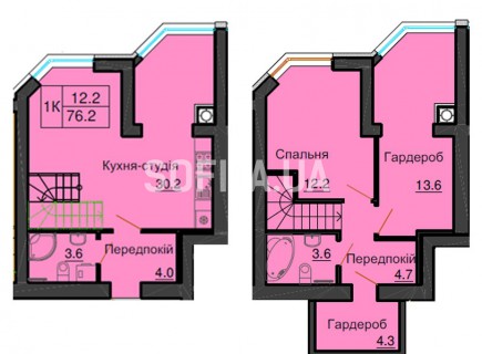 Двухуровневая квартира 76,2 м/кв - ЖК София