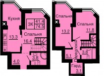 Двухуровневая квартира 74,5 м/кв - ЖК София