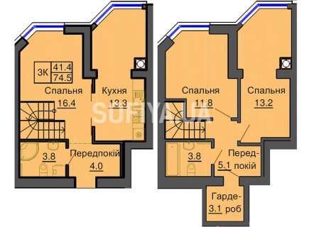 Двухуровневая квартира 74,5 м/кв - ЖК София