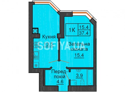 Однокомнатная квартира 37,4 м/кв - ЖК София