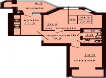 2-х комнатная квартира 73.9 м/кв - ЖК София