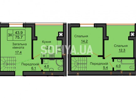 Двухуровневая квартира 75,7 м/кв - ЖК София