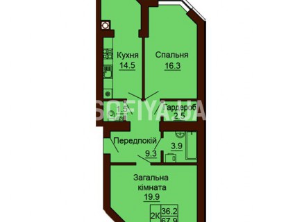 2-х комнатная квартира 67.9 м/кв - ЖК София