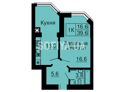 Однокомнатная квартира 39,6 м/кв - ЖК София