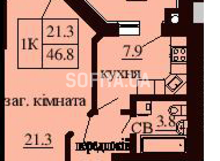 Однокомнатная квартира 46.8 м/кв - ЖК София