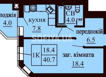 Однокомнатная квартира 40.7 м/кв - ЖК София