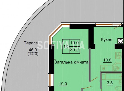 Однокомнатная квартира 39,2 м/кв - ЖК София