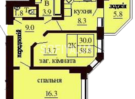 2-х комнатная квартира 58.8 м/кв - ЖК София