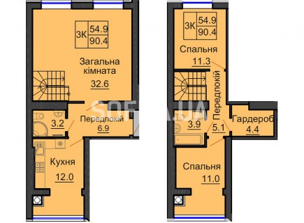 Двухуровневая квартира 90,4 м/кв - ЖК София