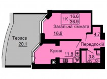 Однокомнатная квартира 36,9 м/кв - ЖК София