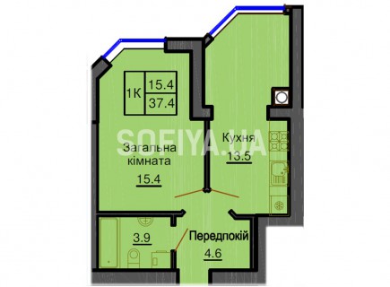 Однокомнатная квартира 37,4 м/кв - ЖК София