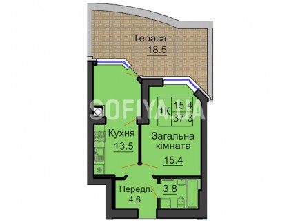 Однокомнатная квартира 37,3 м/кв - ЖК София