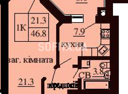 Однокомнатная квартира 46.8 м/кв - ЖК София