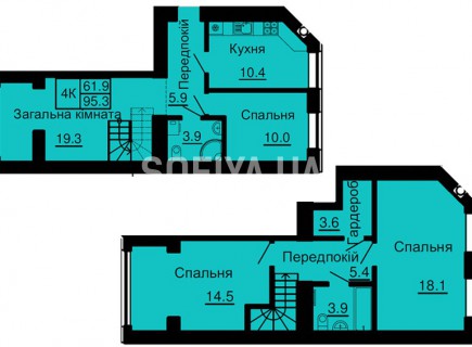 Двухуровневая квартира 95,3 м/кв - ЖК София