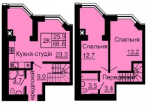 Двухуровневая квартира 68,8 м/кв - ЖК София