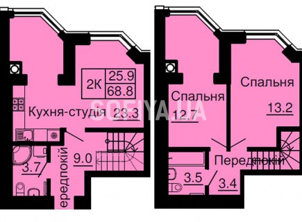 Двухуровневая квартира 68,8 м/кв - ЖК София