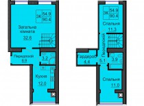 Двухуровневая квартира 90,4 м/кв - ЖК София