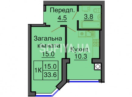 Однокомнатная квартира 33,6 м/кв - ЖК София