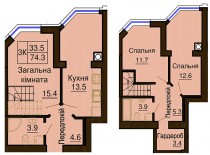 Двухуровневая квартира 74.3 м/кв - ЖК София