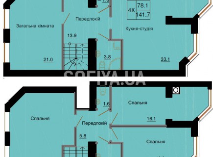 Двухуровневая квартира 141,7 м/кв - ЖК София