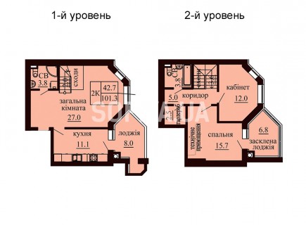 Двухуровневая квартира 101.3 м/кв - ЖК София