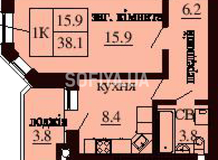 Однокомнатная квартира 38.1 м/кв - ЖК София