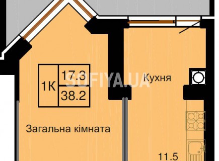 Однокомнатная квартира 38,2 м/кв - ЖК София