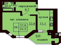 Однокомнатная квартира 54.5 м/кв - ЖК София