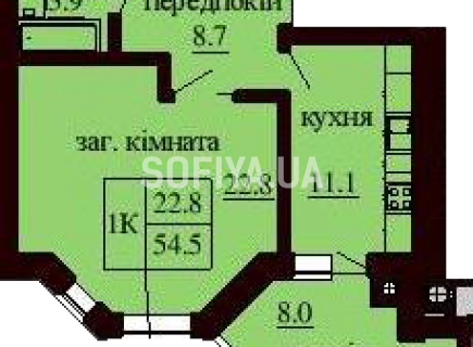 Однокомнатная квартира 54.5 м/кв - ЖК София