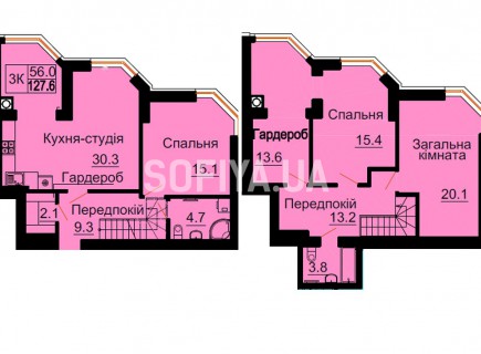 Двухуровневая квартира 127,6 м/кв - ЖК София