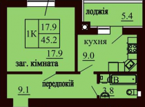 Однокомнатная квартира 45.2 м/кв - ЖК София