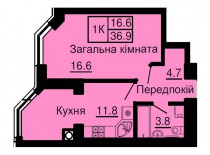 Однокомнатная квартира 36,9 м/кв. - ЖК София