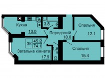 Трехкомнатная квартира 74,1 м/кв - ЖК София