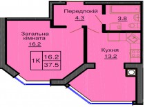 Однокомнатная квартира 37.5 м/кв - ЖК София