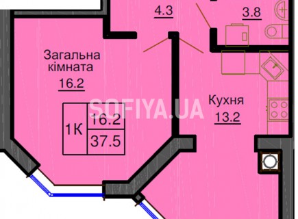 Однокомнатная квартира 37.5 м/кв - ЖК София