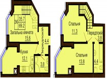 Двухуровневая квартира 69.2 м/кв - ЖК София