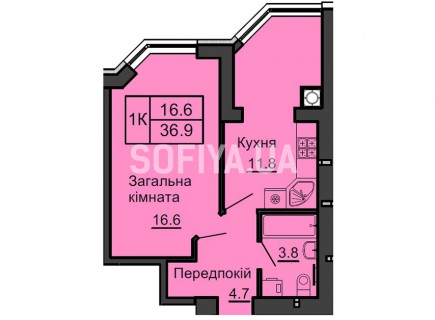 Однокомнатная квартира 36,9 м/кв - ЖК София