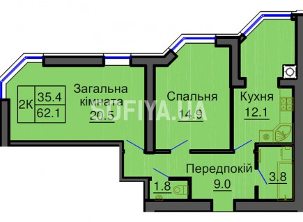 Двухкомнатная квартира 62,1 м/кв - ЖК София