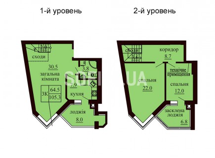 Двухуровневая квартира 105.3 м/кв - ЖК София