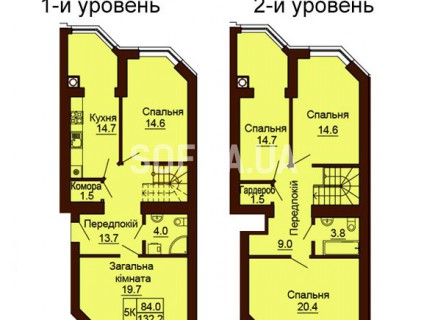 Двухуровневая квартира 132,2 м/кв - ЖК София